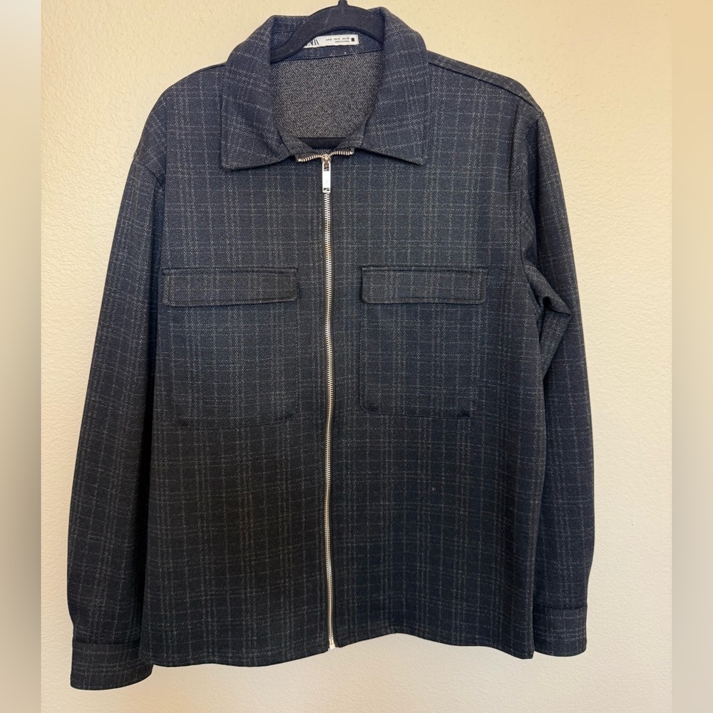 Zara Navy Plaid Lightweight Jacket